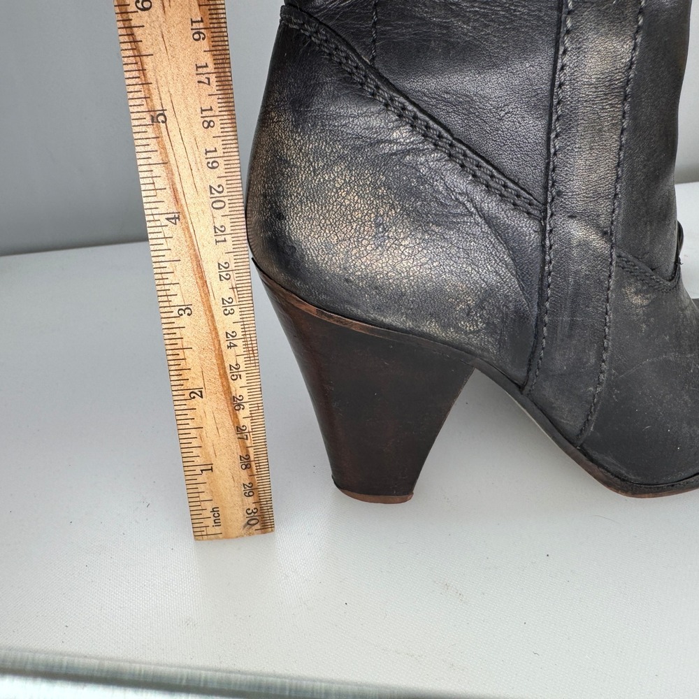 Vintage Zodiac Rusty Cowboy Western Boots Women 7.5 Black Leather Stacked Heel - Picture 4 of 11